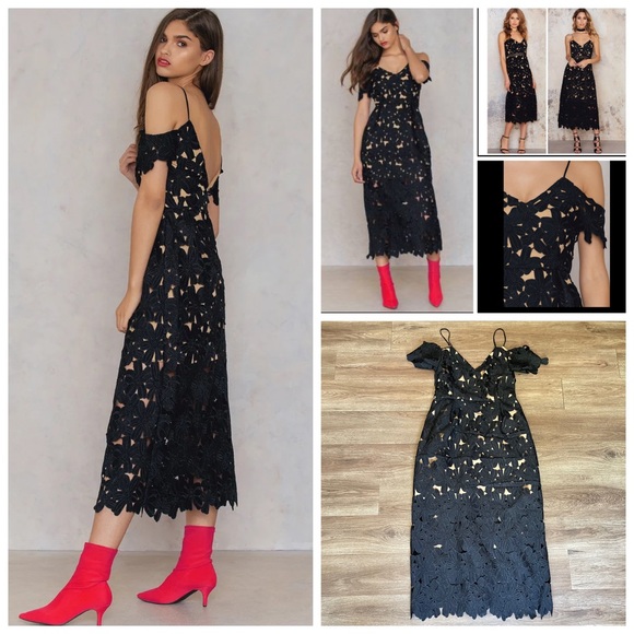 NA-KD Cold Shoulder Crochet Midi Dress. - Picture 1 of 14